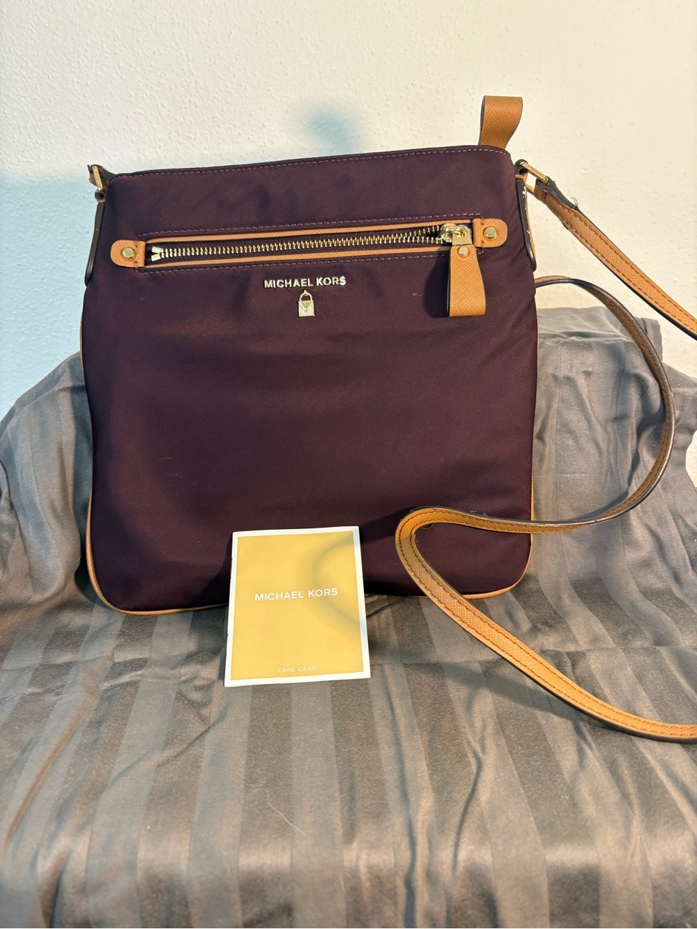 Michael Kors Plum Crossbody with Tan Trim